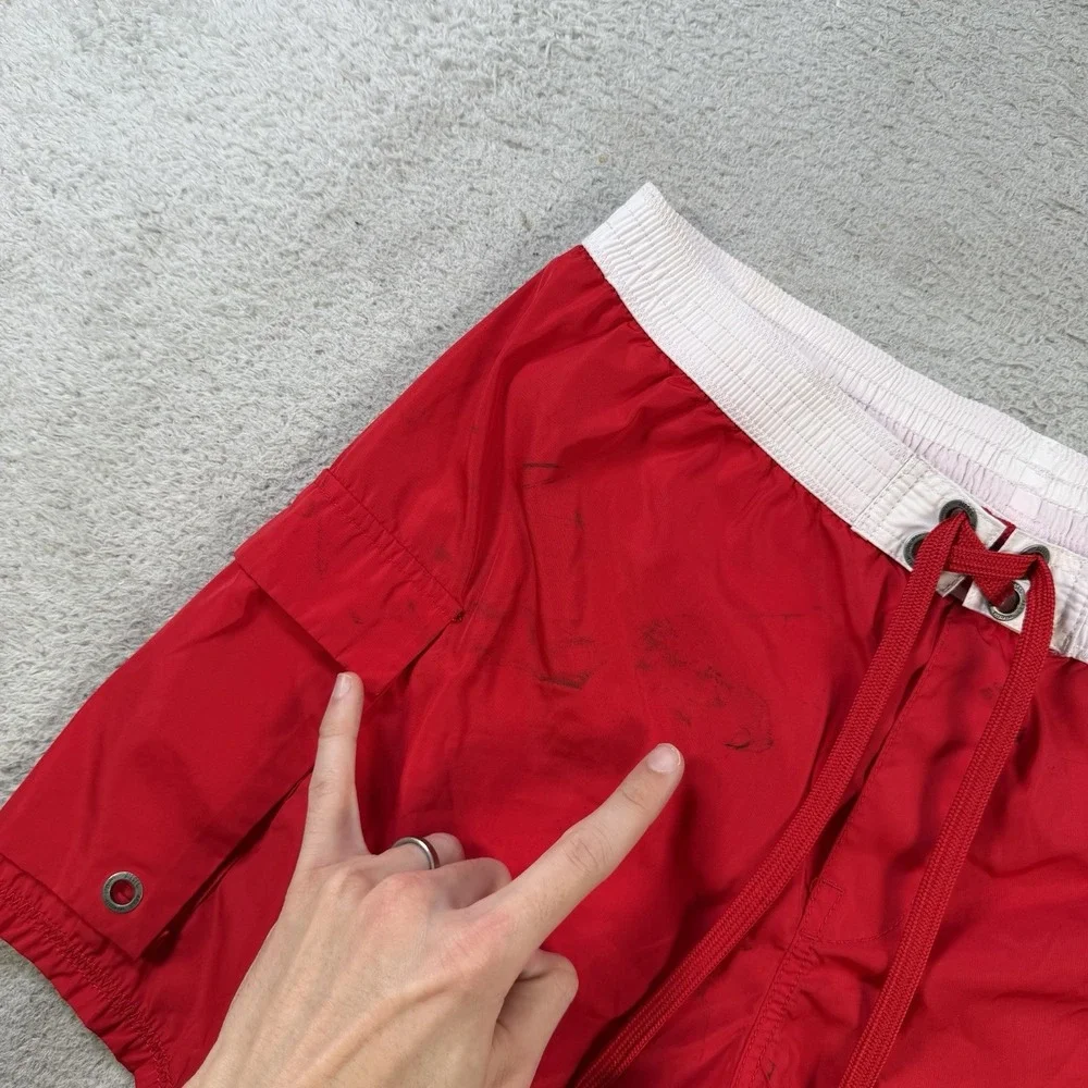 Diesel Beachwear Mens Red Elastic Waist Pockets Swim Shorts Size Large